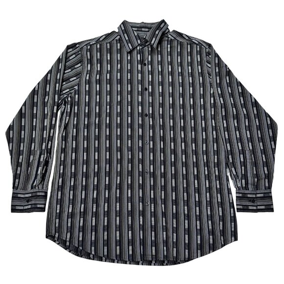 Metro Concepts Mens Black Geometric Stripe Button Up Shirt Long Sleeve Sz Large - Picture 1 of 11